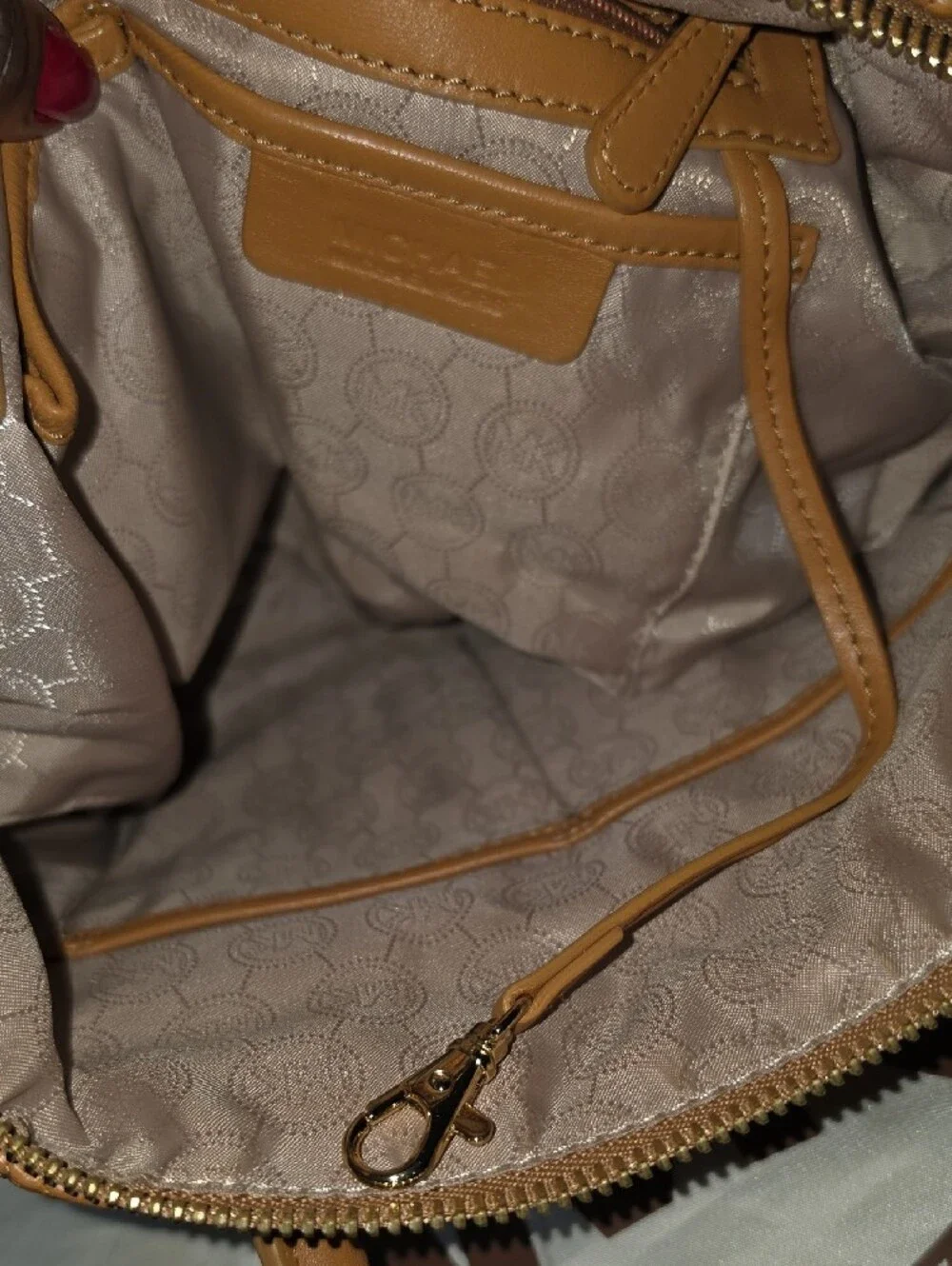 Michael Kors Quilted Satchel in Cognac Tan with Gold Hardware.